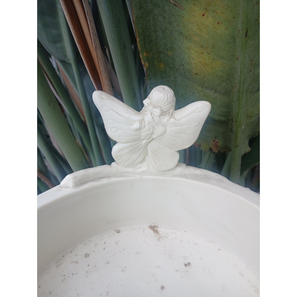 Vintage White Fairy Garden Bowl Floral Dragonfly Resin Planter Trinket Dish - Picture 5 of 10